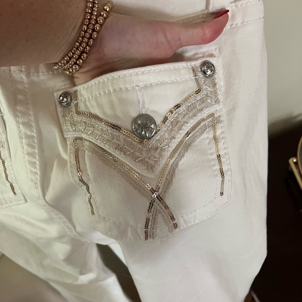 White Miss Me Jeans with Embellished Pockets